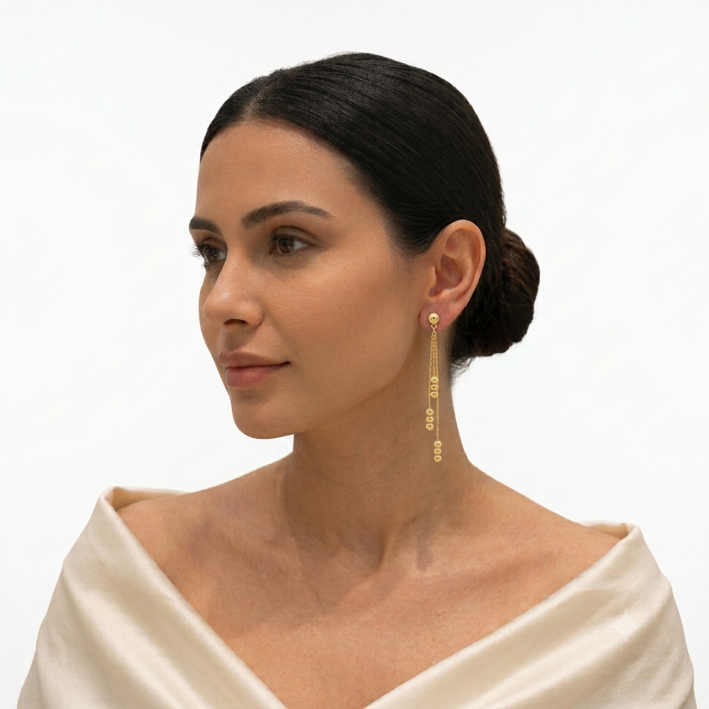 18k Gold Triple Ball Hanging Earrings
