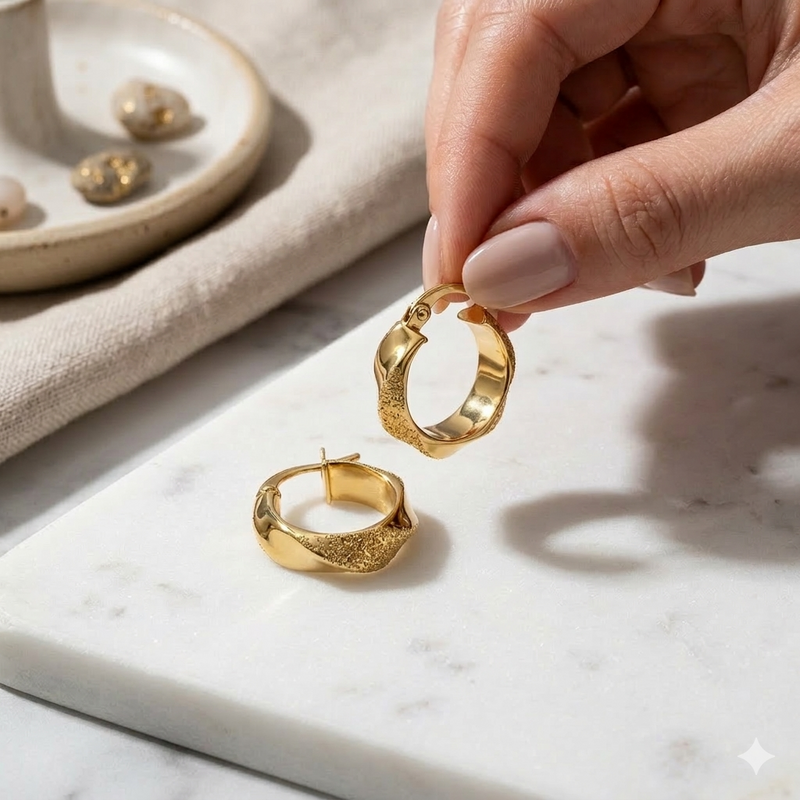 18k Gold Dia Cut Style Loop Earrings - 18k Gold Earrings - Embellish Gold Jewelry & Diamond