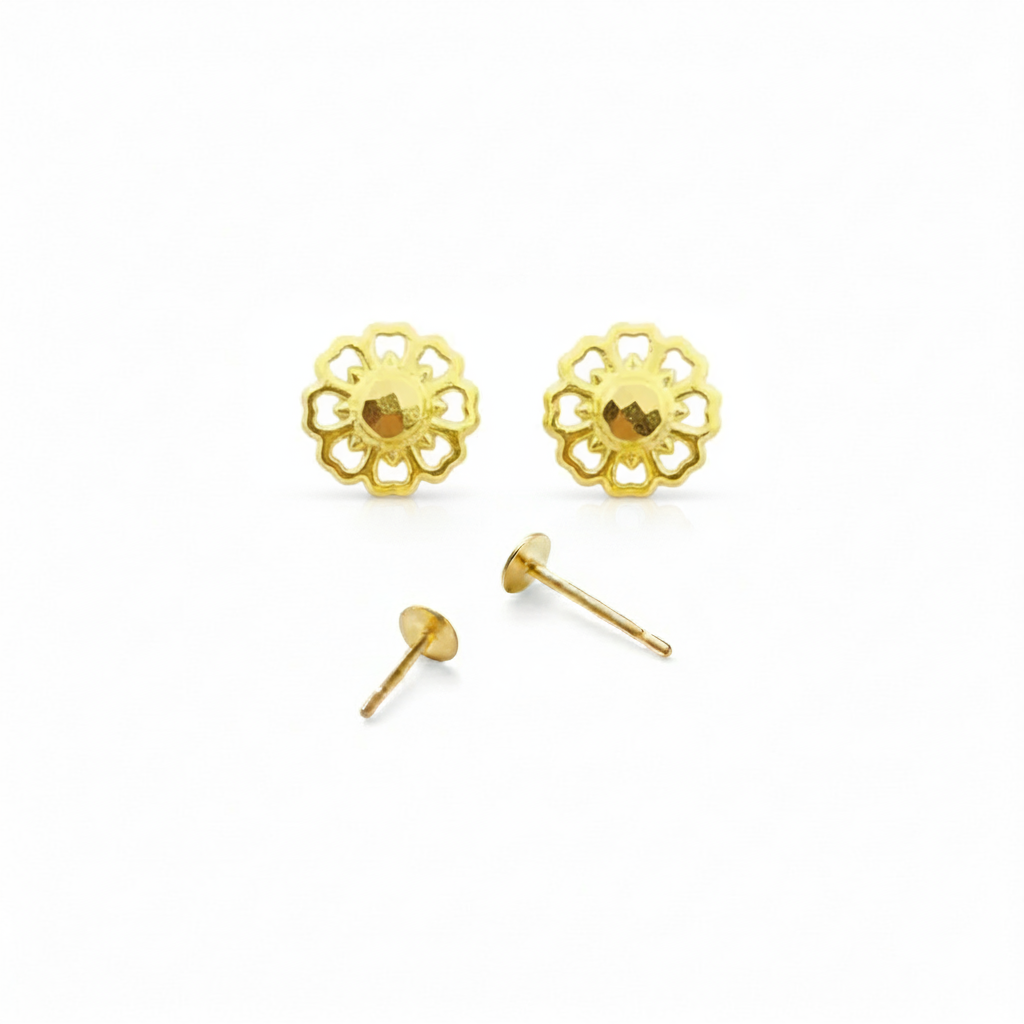 18K Real Gold Spot Flower Earrings - 18k Gold Earrings - Embellish Gold
