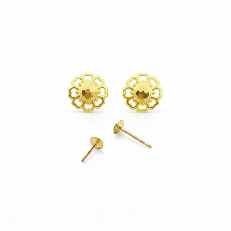 18K Real Gold Spot Flower Earrings - 18k Gold Earrings - Embellish Gold
