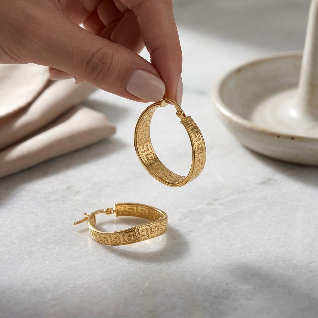 18k Gold Wavy Maze Loop Earrings - 18k Gold Earrings - Embellish Gold Jewelry & Diamond