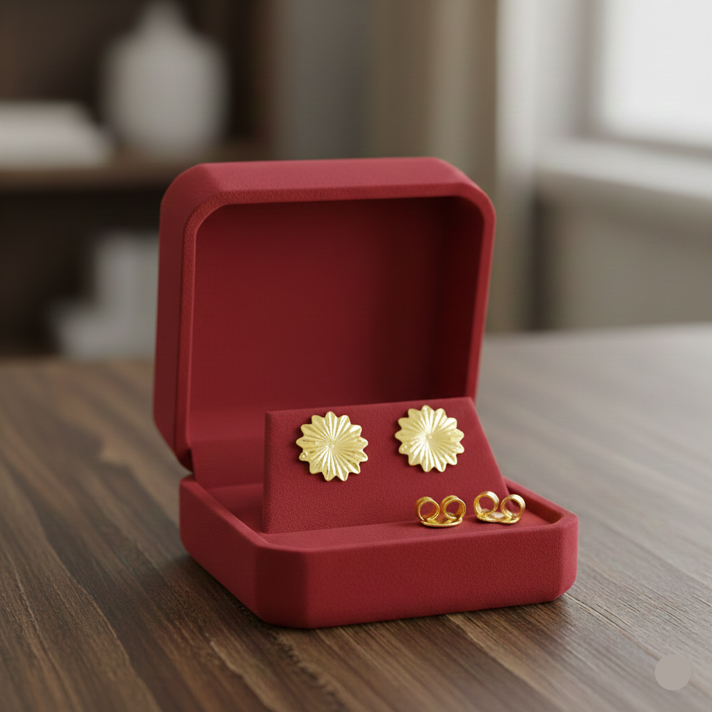 أقراط من الذهب السعودي عيار 18 قيراط على شكل زهرة 1.43 - 18k Gold Earrings - Embellish Gold