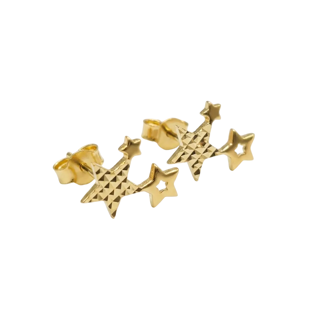 18k Gold 3 Star Stud Earrings - 18k Gold Earrings - Embellish Gold Jewelry & Diamond