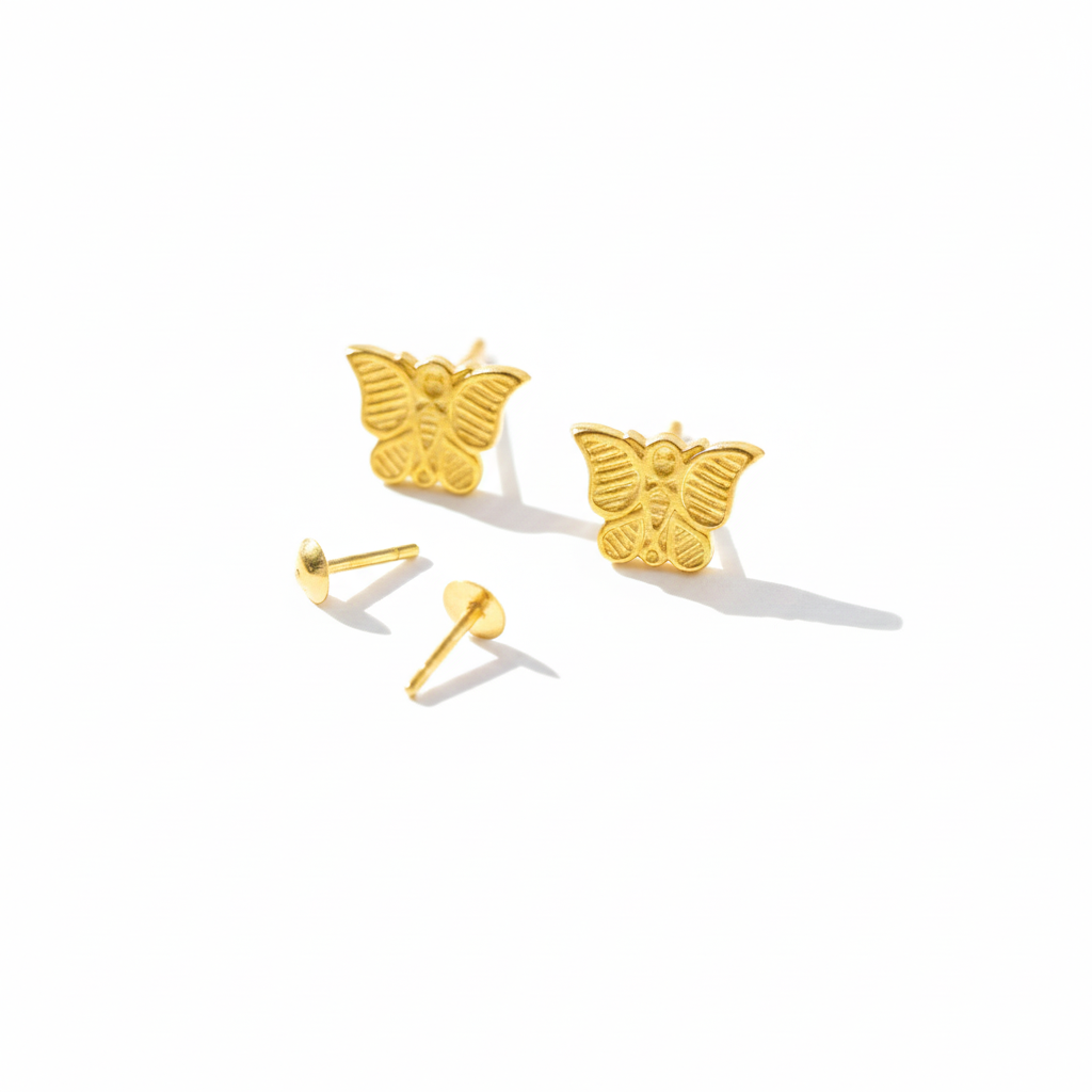 18K Real Gold Butterfly Earrings - 18k Gold Earrings - Embellish Gold