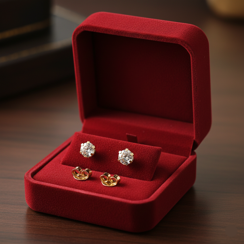 18K Gold Zircon Stone Earrings studs - 18k Gold Earrings - Embellish Gold