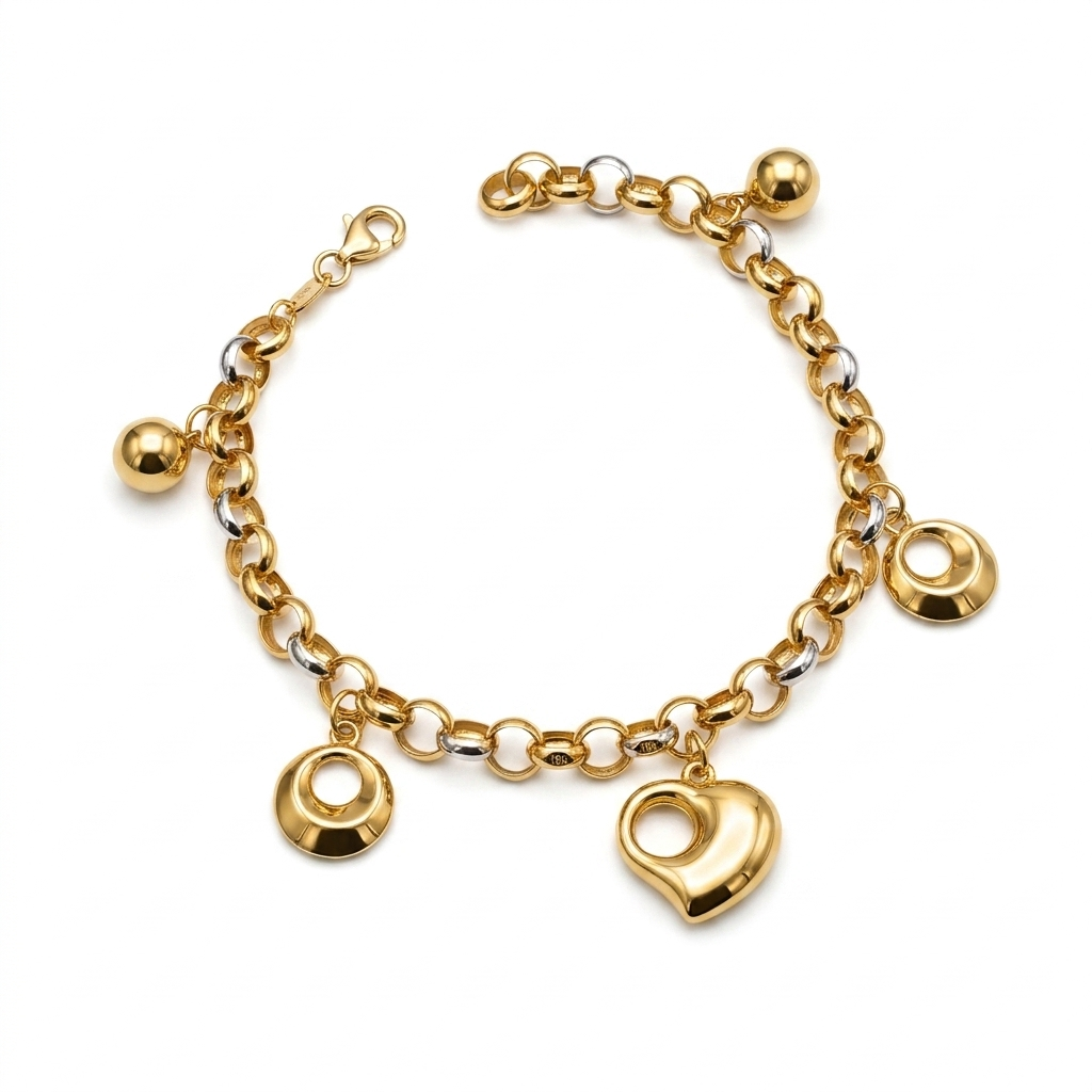 18k Gold Heart Ball Bracelet