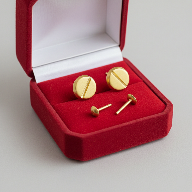 18k Gold Button Screw Earrings - 18k Gold Earrings - Embellish Gold