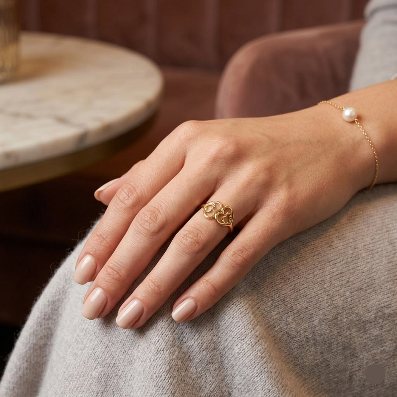 18k Gold Heart in Heart Ring 2 - 18k Gold Ring - Embellish Gold Jewelry & Diamond