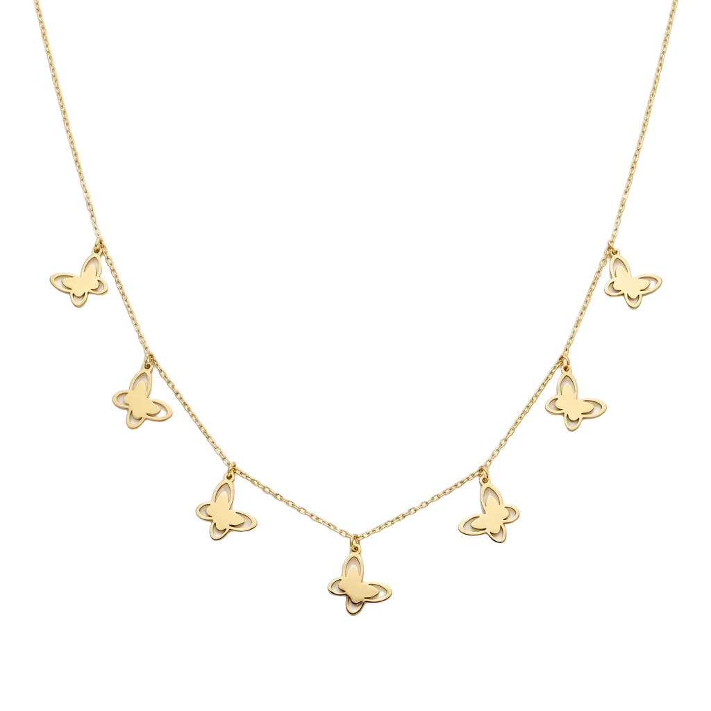 18k Gold 7 Solid Butterfly Necklace - 18k Gold Necklace - Embellish Gold Jewelry & Diamond