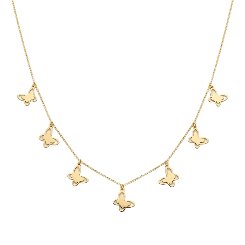 18k Gold 7 Solid Butterfly Necklace - 18k Gold Necklace - Embellish Gold Jewelry & Diamond