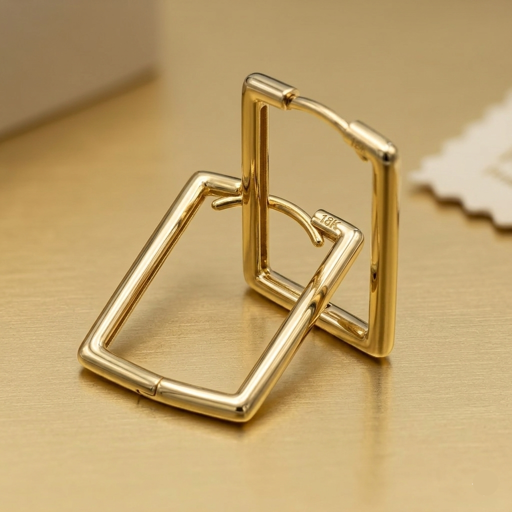18k Gold Cube Inspired Loop Earrings - 18k Gold Earrings - Embellish Gold Jewelry & Diamond