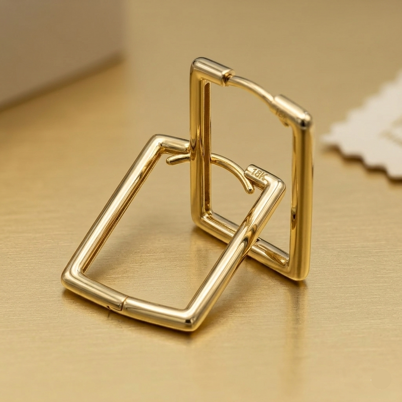 18k Gold Cube Inspired Loop Earrings - 18k Gold Earrings - Embellish Gold Jewelry & Diamond