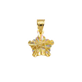 Gold pendant with a star-like design on a white background