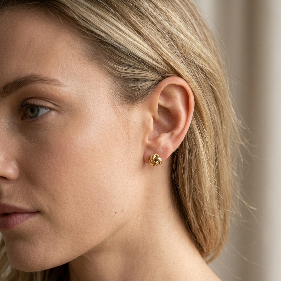 18k Gold Shiny Cinnamon Stud Earrings - 18k Gold Earrings - Embellish Gold Jewelry & Diamond