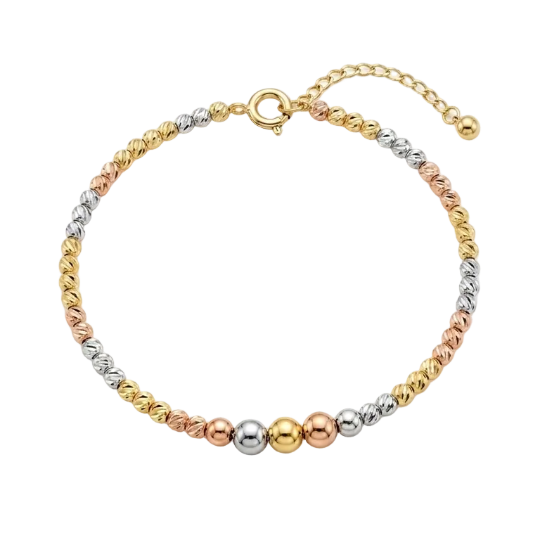 18k Gold Tri-color Dia Cut Ball Bangle - 18k Gold Bangle - Embellish Gold Jewelry & Diamond