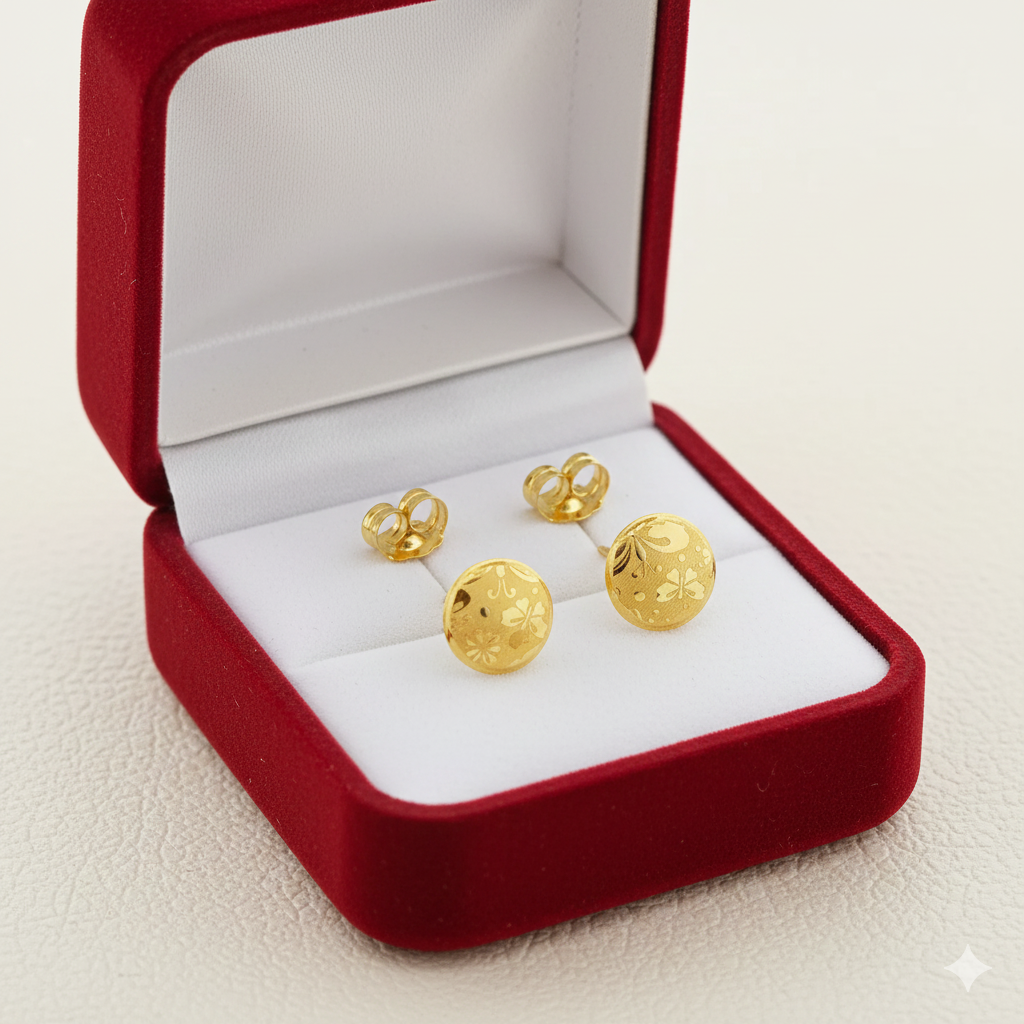 18K Real Gold Butterfly Texture Earrings