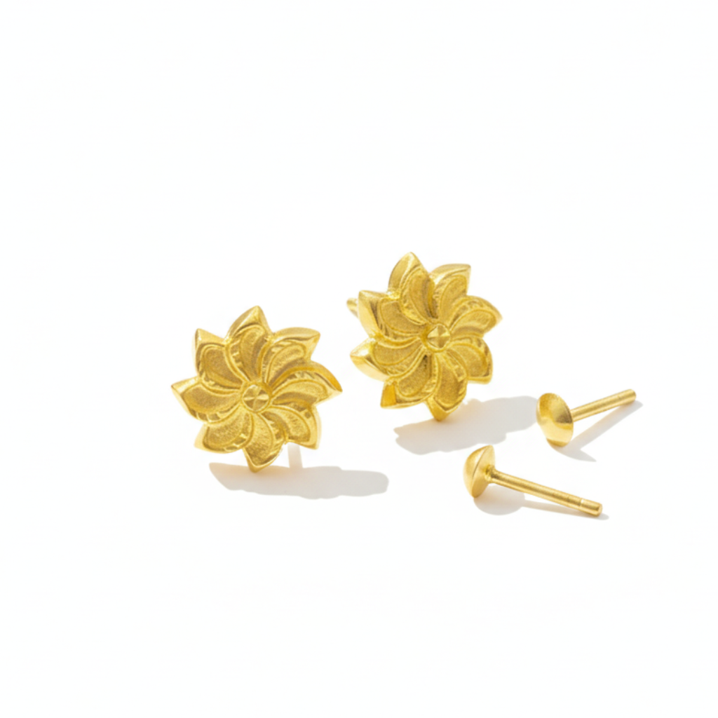 18K Real Gold Field Flower Earrings