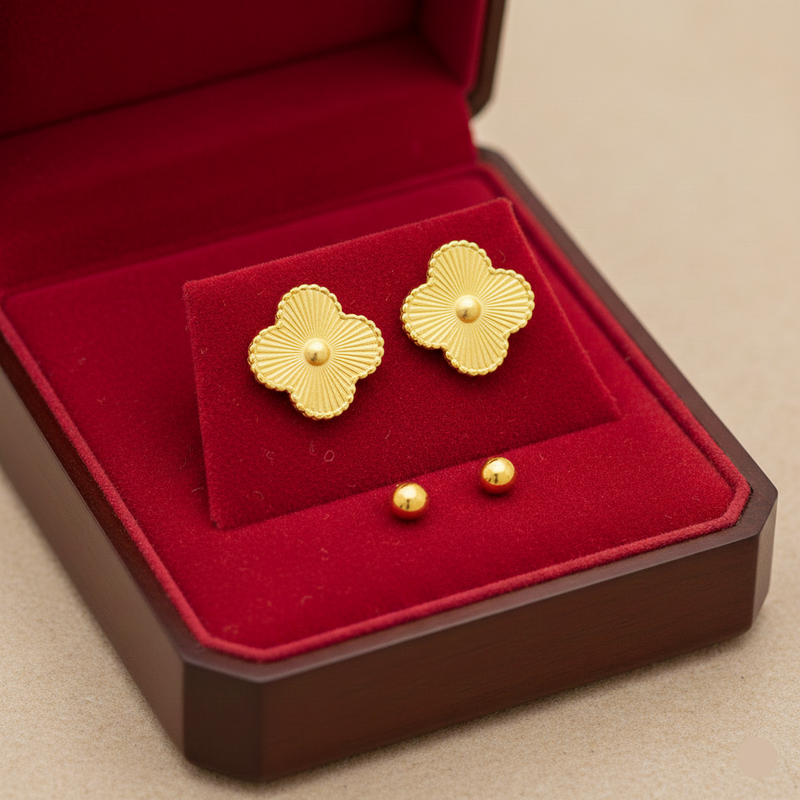 18K Real Gold VC dot Earrings - 18k Gold Earrings - Embellish Gold