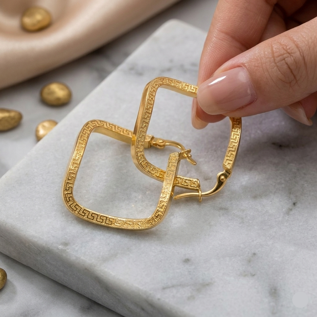 18k Gold Curvy Maze Loop Earrings - 18k Gold Earrings - Embellish Gold Jewelry & Diamond