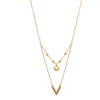 18k Gold V with Heart Necklace