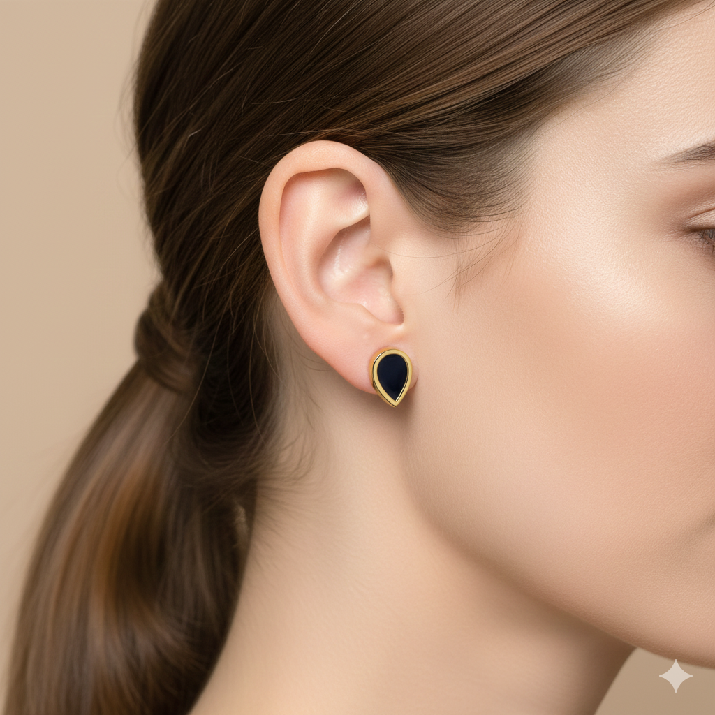 18k الذهب الحقيقي الاقراط القطرة السوداء