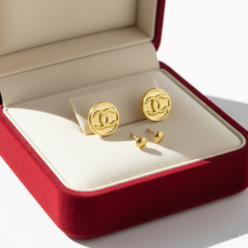 18K Real Gold CC Earrings - 18k Gold Earrings - Embellish Gold