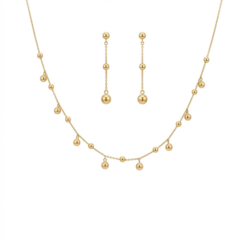 18k Gold Balls Jewelry Set - مجموعة متميزة - Embellish Gold Jewelry & Diamond