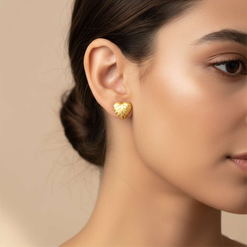 18K Real Saudi Gold Leaf Screw Earrings 037 - 18k Gold Earrings - Embellish Gold