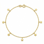 Gold bracelet with star charms on a white background