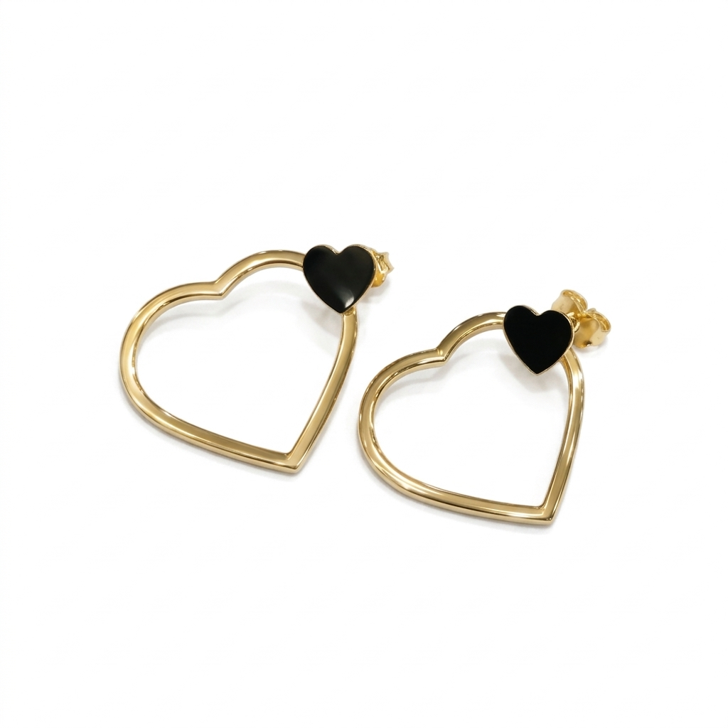 18k Gold Heart to Heart Hanging Earrings - 18k Gold Earrings - Embellish Gold Jewelry & Diamond