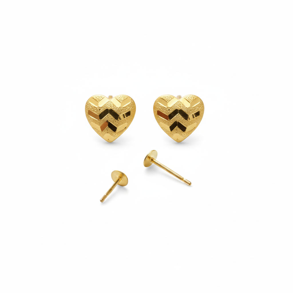 18k Gold Line Heart Screw Earrings