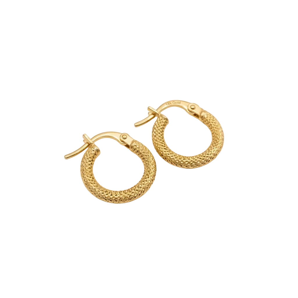 Gold hoop earrings on a light beige background