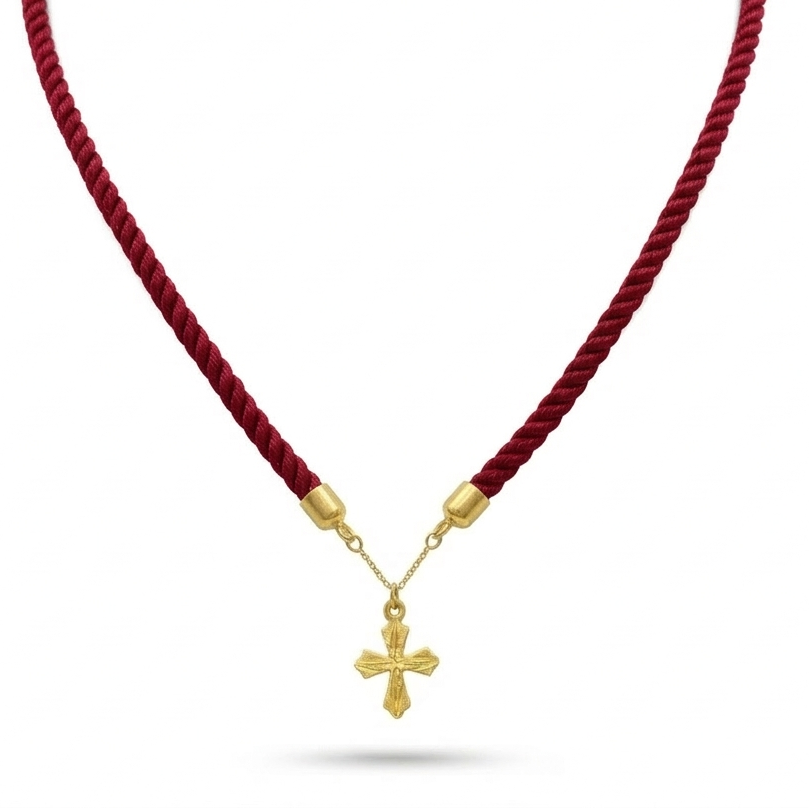 18K Gold Cross Pendant With Red Thread Adjustable Necklace - Necklaces - Embellish Gold