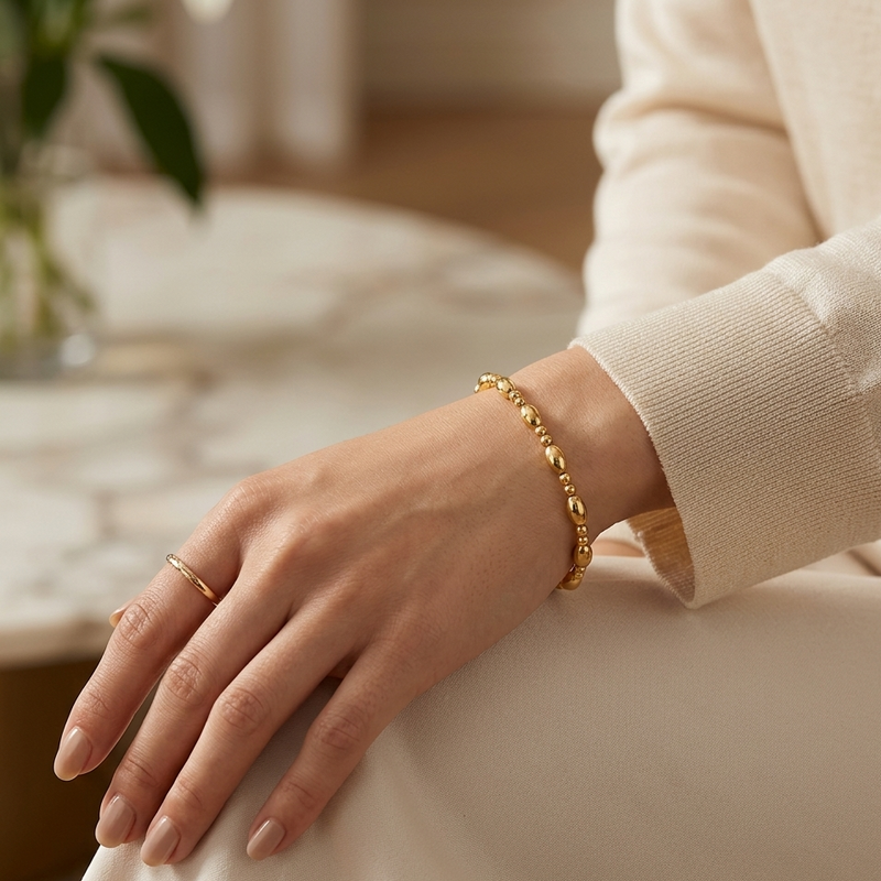 18k Gold 3 Alternate Shiny Ball Bangle - 18k Gold Bangle - Embellish Gold Jewelry & Diamond