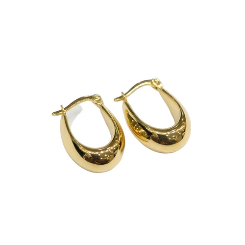 Pair of gold hoop earrings on a white background