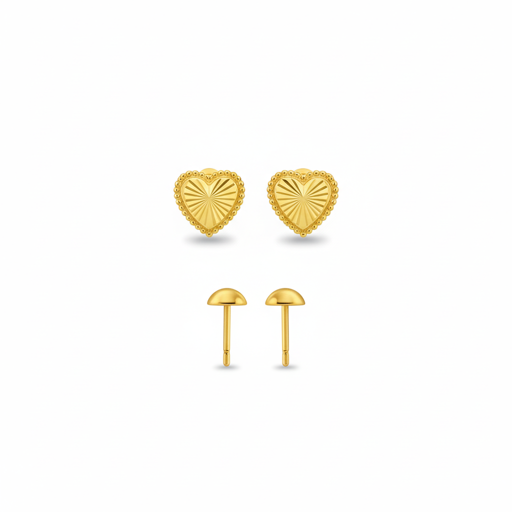18K Real Gold  Plain Cut Earrings