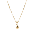 Gold teardrop pendant necklace on a white background