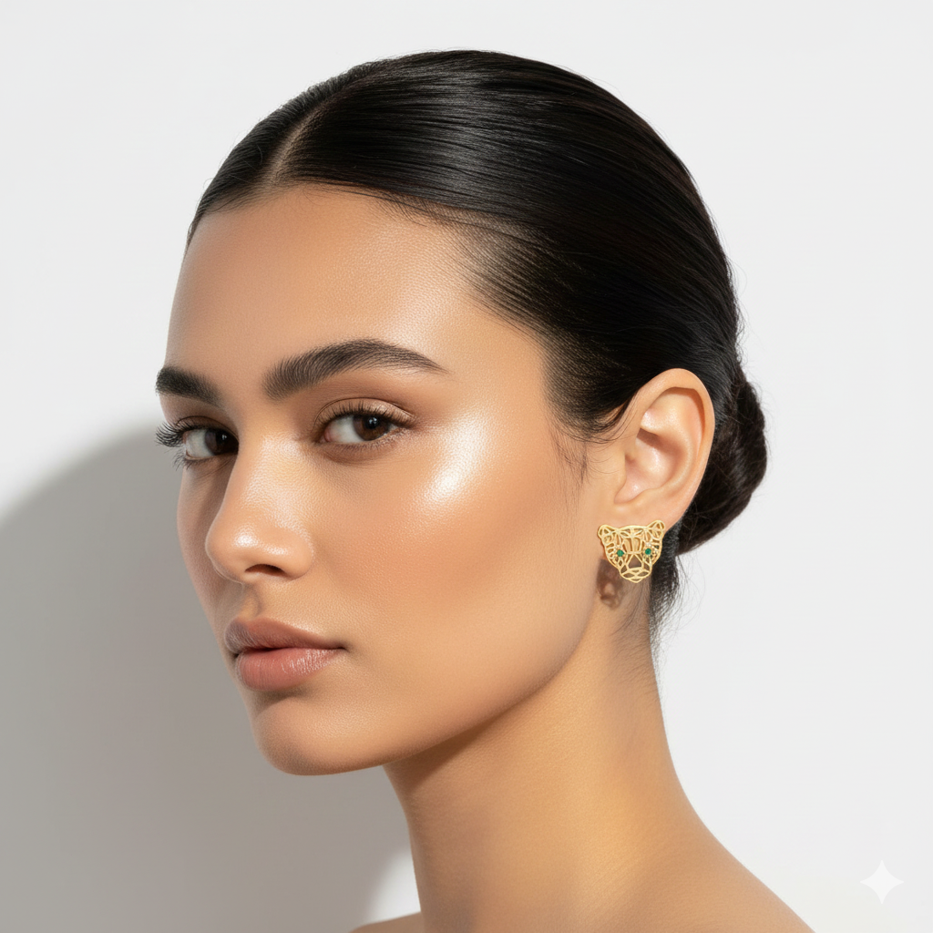 18K Real Gold Tiger Earrings