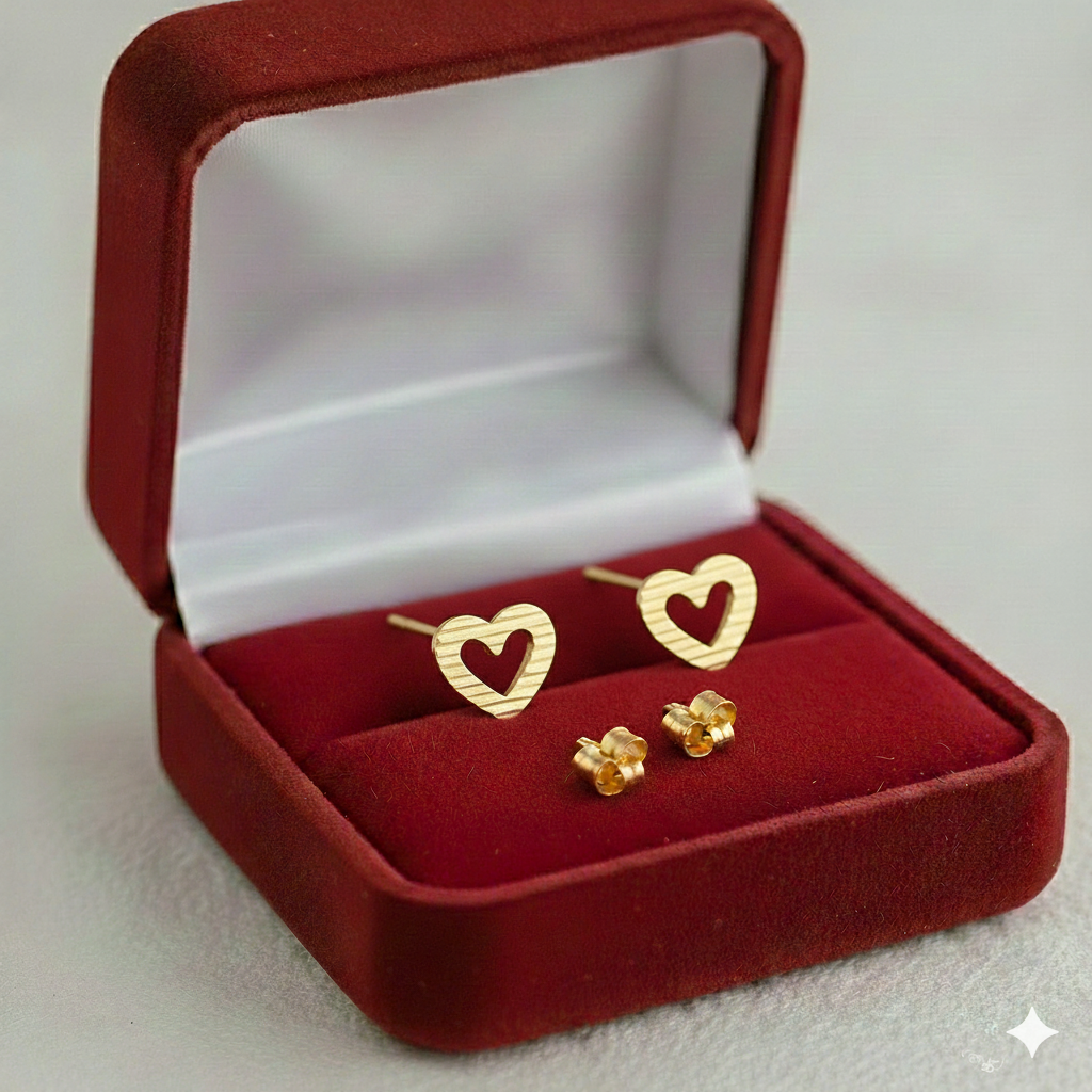 18K Real Gold Heart with Holes Earrings