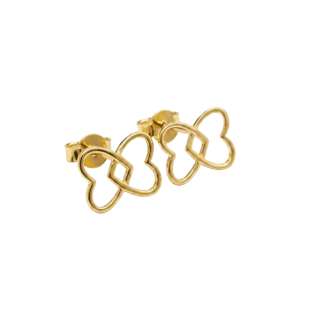 Gold heart-shaped earrings on a white background