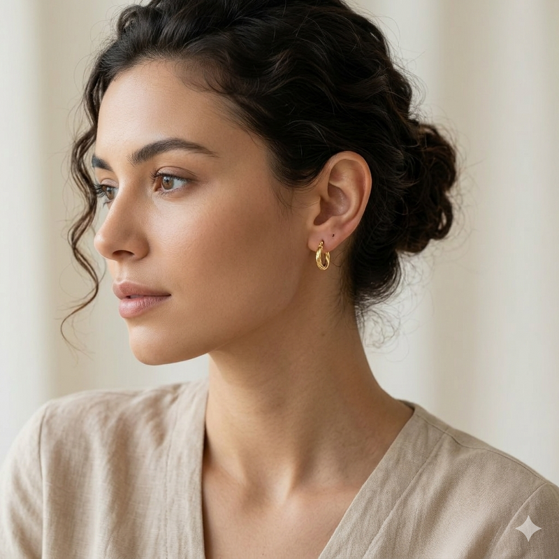 18k Gold Plain Light Loop Earrings - 18k Gold Earrings - Embellish Gold Jewelry & Diamond