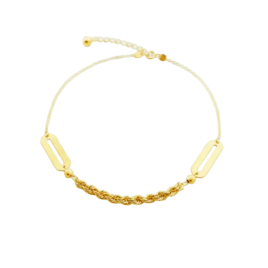 18K Real Gold Paper Clip Rope Chain Bracelet