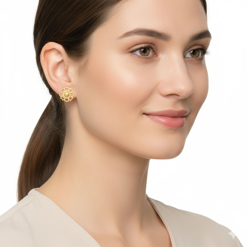 18K Real Gold Canopy Flower Earrings