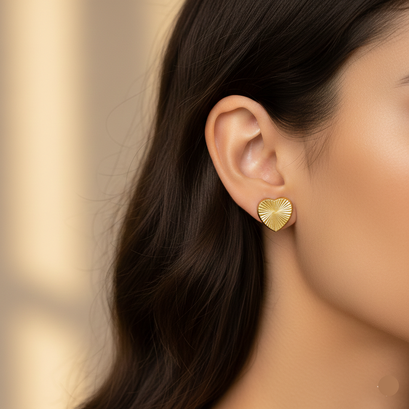 18K Heart Cut Style Screw Earrings - 18k Gold Earrings - Embellish Gold