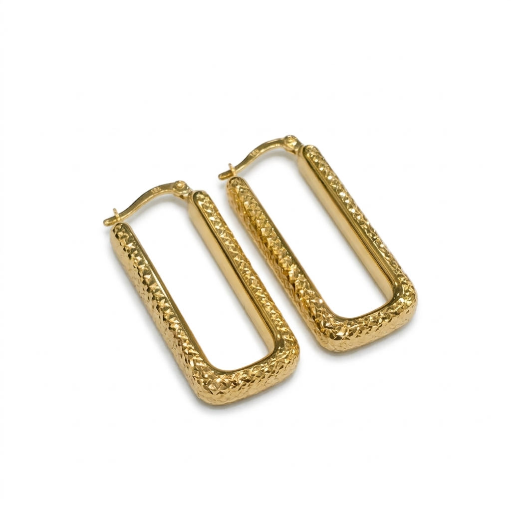 18k Gold Long Snake Skin Loop Earrings - 18k Gold Earrings - Embellish Gold Jewelry & Diamond