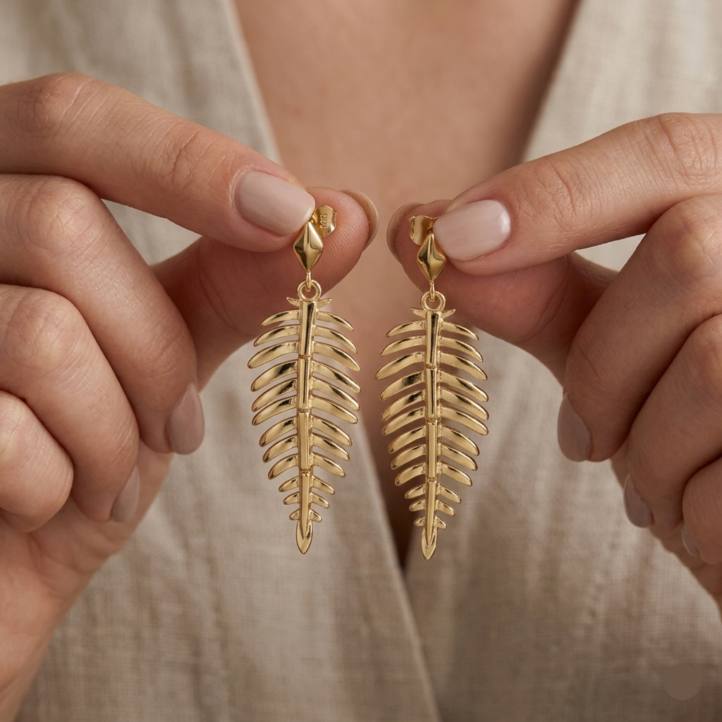 18k Gold Leaf Hanging Earrings - 18k Gold Earrings - Embellish Gold Jewelry & Diamond