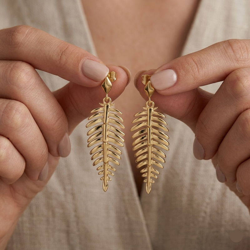 18k Gold Leaf Hanging Earrings - 18k Gold Earrings - Embellish Gold Jewelry & Diamond
