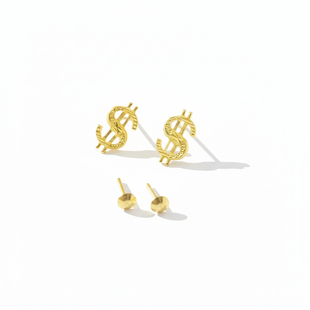 18K Real Gold Dollar Style Earrings - 18k Gold Earrings - Embellish Gold