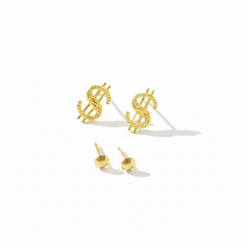 18K Real Gold Dollar Style Earrings - 18k Gold Earrings - Embellish Gold