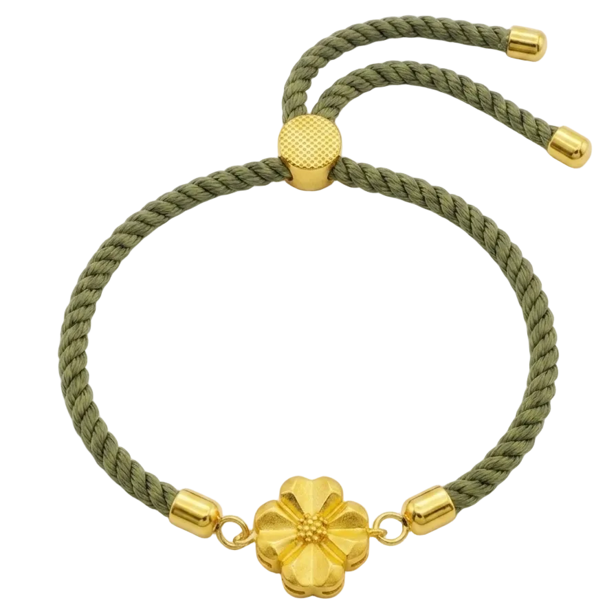 Flower Bracelet 18K Gold Pendant With Thread Bracelet - Gold Bracelets - Embellish Gold Jewelry & Diamond